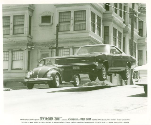 Dodge Charger,
in a mid air jump.